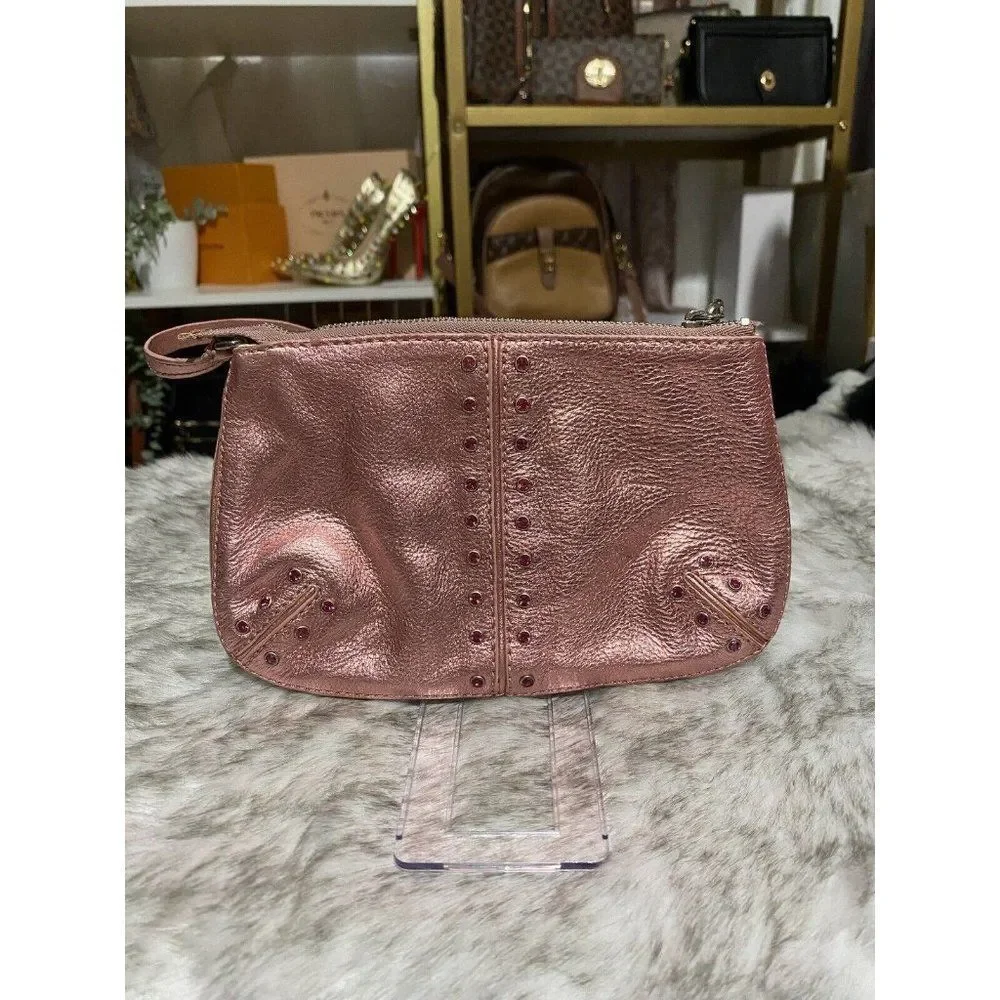 Michael Kors Metallic Pink Leather Rhinestone Studded Mini Shoulder Bag Purse